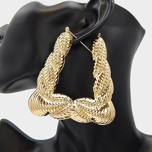 Gold Triangle Large Doorknocker Hoop Earrings Big Trapezoid Fashion Accessories